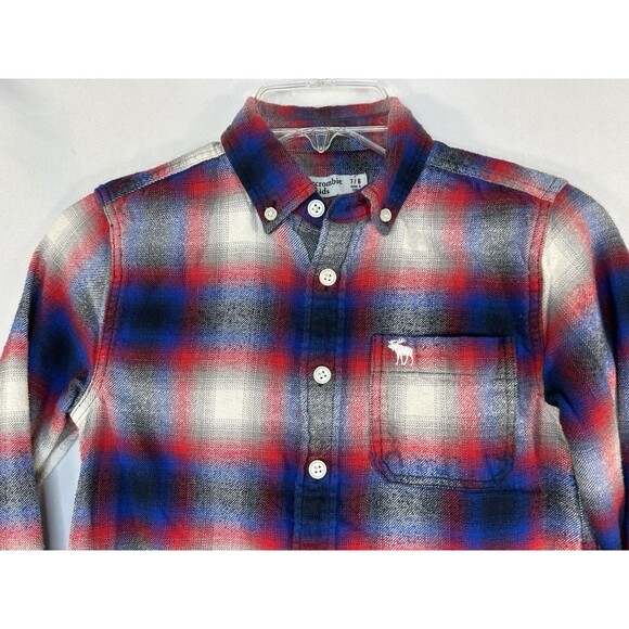 Abercrombie Kids Youth Button Up Flannel Shirt Long Sleeve Red Plaid Size 7/8 - Picture 2 of 10